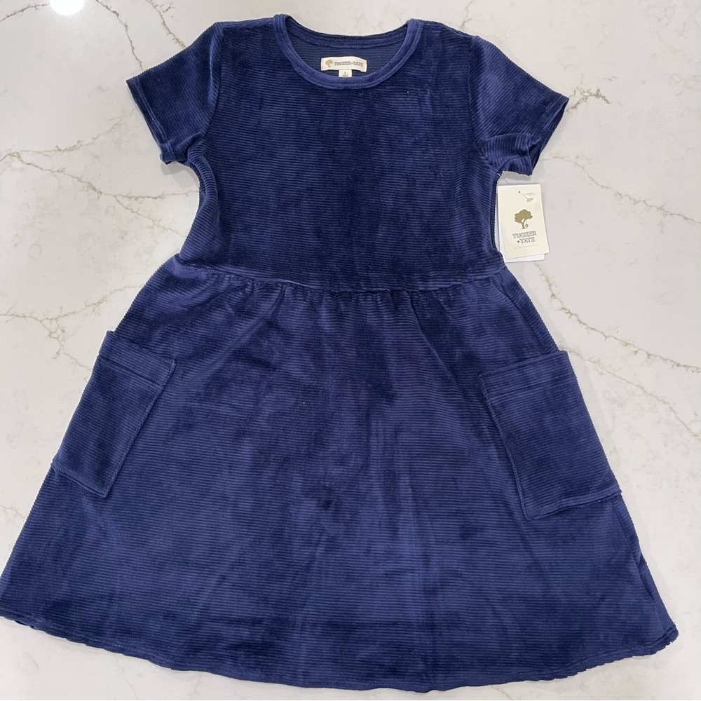 🍂 Tucker + Tate Nordstrom Navy Corduroy | Velour | Pocket Dress | Size 6 | NWT